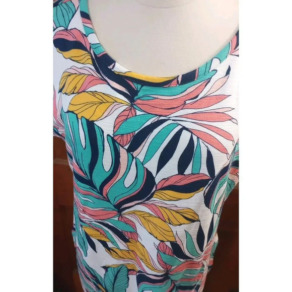 T by Talbots Dress UPF 50 Sz L New Tropical Fronds Stretch Cross Back Pockets - Picture 3 of 7